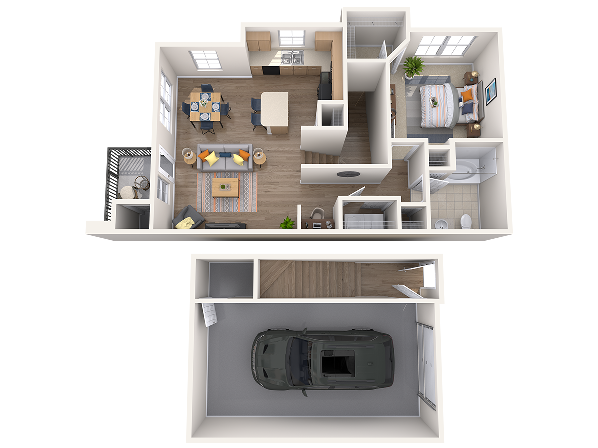 Floor plan for 1 bed, 1 bath, 909 sqft